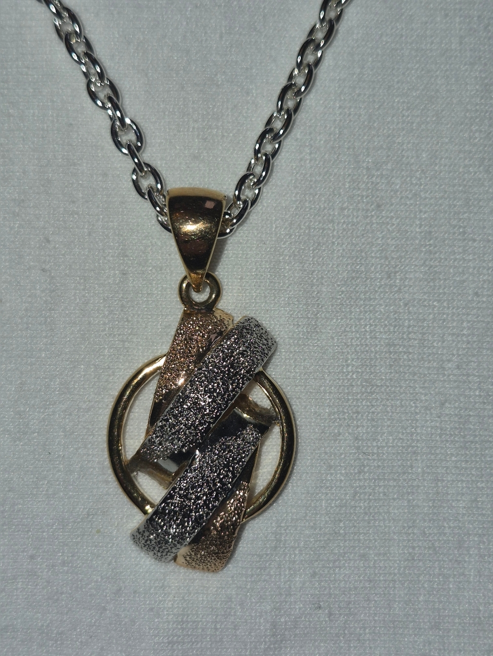 Gold and Silver Two-Tone Textured Pendant Necklace - Women's Jewelry